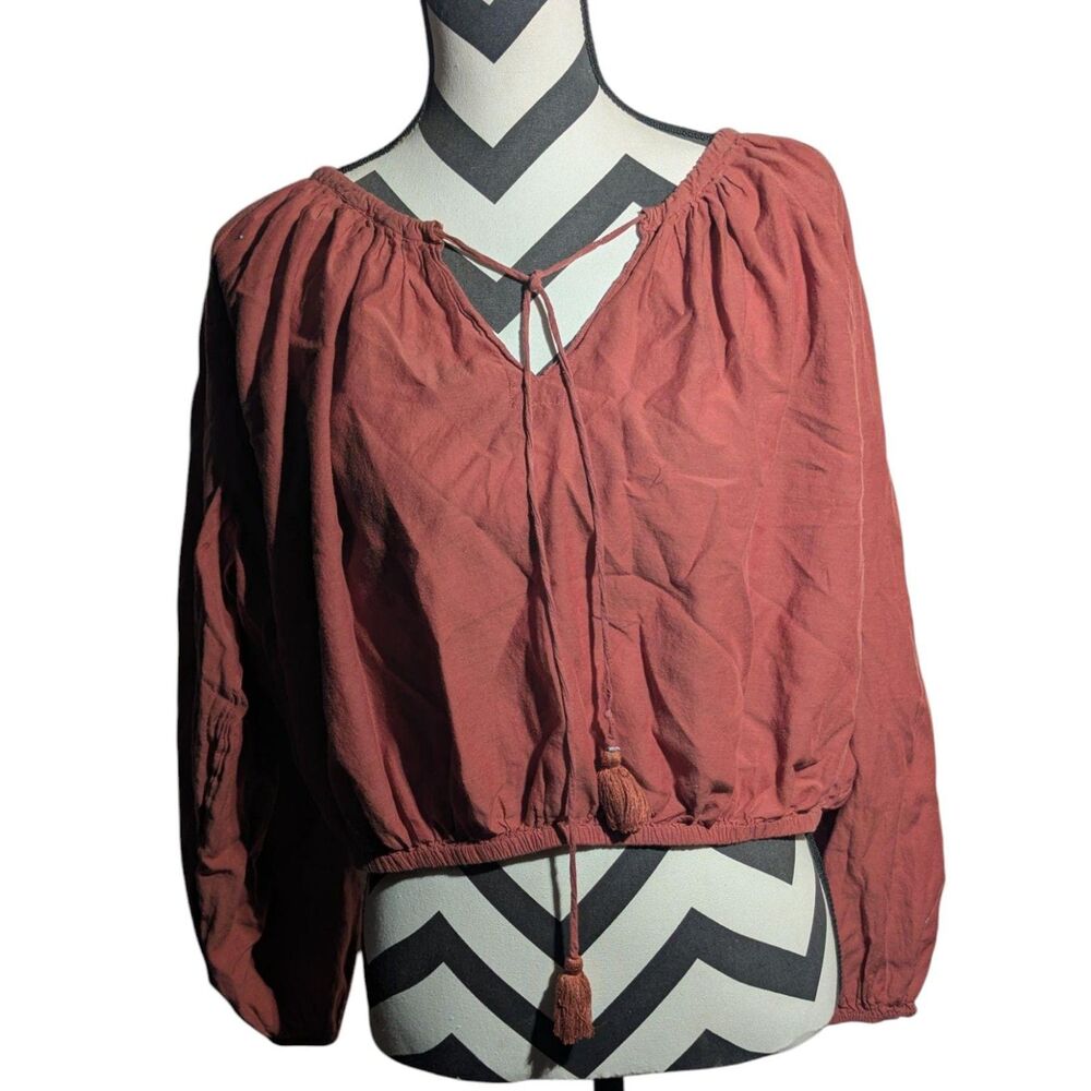 J.Crew Re-Imagined Rust Red Long Sleeve Top with Tie Neck - Size XXL